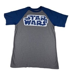 Kids Star Wars Raglan T-Shirt Gray/Blue Graphic Tee Size 2X (18)‎